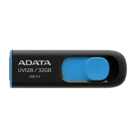 ADATA UV128 32GB USB 3.0 Flash Drive - Retractable Capless Black Blue ADATA UV128 32GB USB 3.0 Flash Drive - Retractable Capless Black Blue